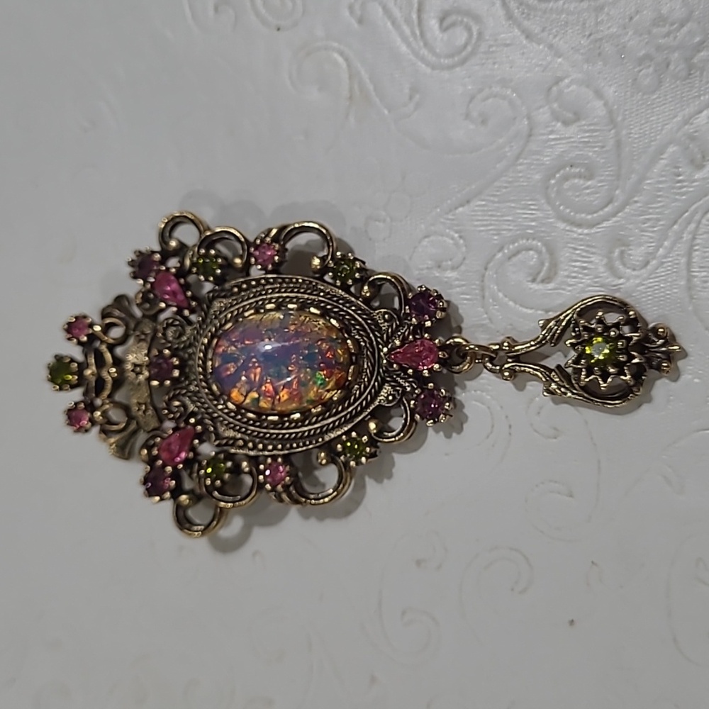 Sarah Coventry Contessa/Cabochon Rhinestone Brooch/Pendant Vintage Multicolor - Picture 2 of 11